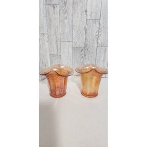 2 Vintage Marigold Carnival Glass Top Hat Vases